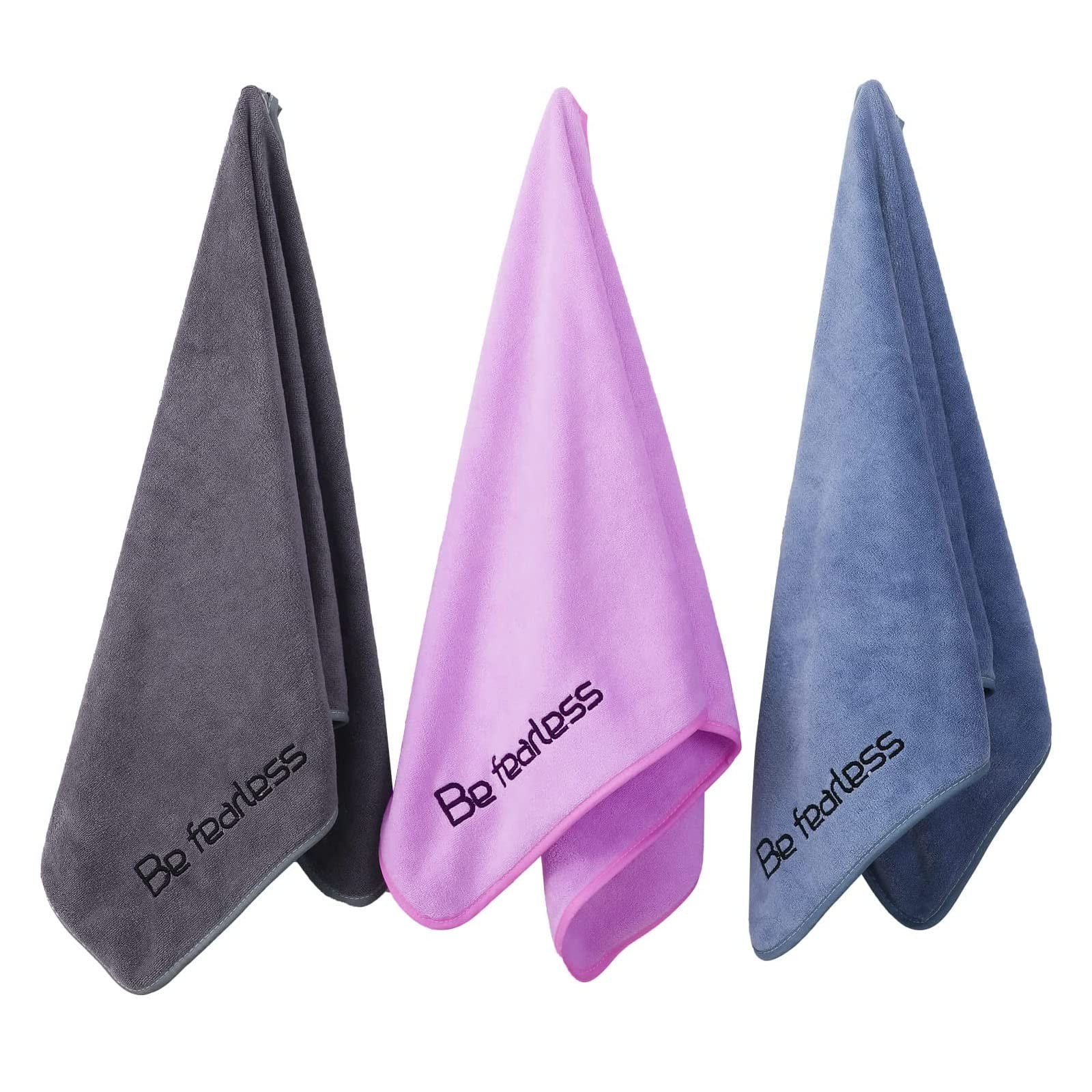 Wuwahold Microfiber Gym Towels Bigger Size 3P-15×31 inches, Grey+blue+purple