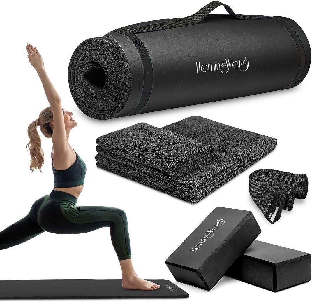 HemingWeigh 1/2-Inch Extra Thick High Density Exercise Yoga Mat & Carrying Strap