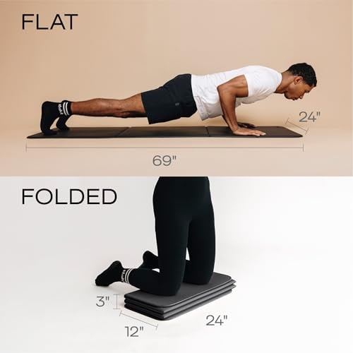 Foldable Yoga Mat Pro, 2 in 1 with Premium Textured Grip, Non Slip, Black