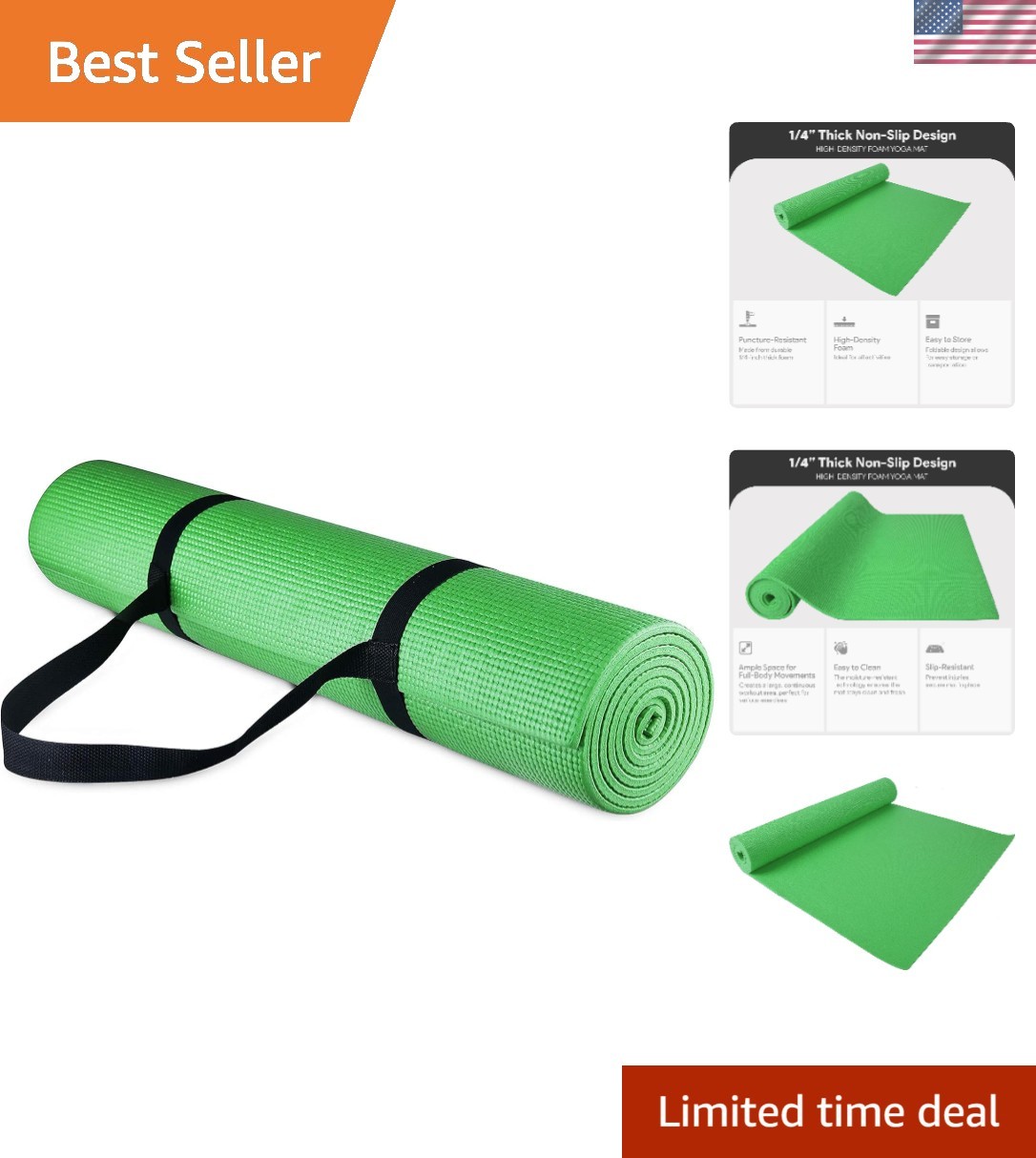 All Purpose 1/4-Inch High Density Anti-Tear Exercise Yoga Mat with Carrying S…