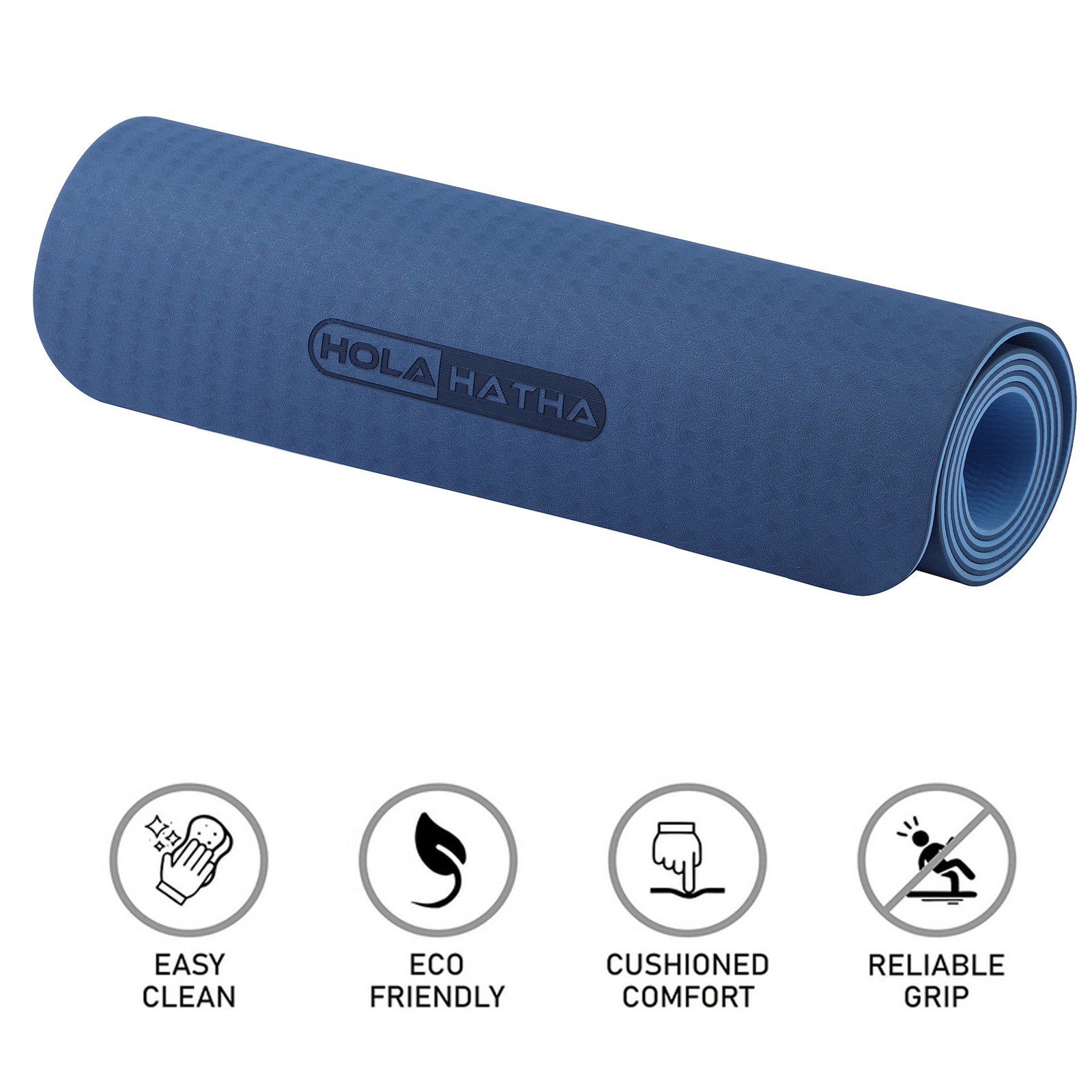 HolaHatha 72 x 24″ Double Sided 0.25″ Thick Non Slip Home Workout Yoga Mat, Blue