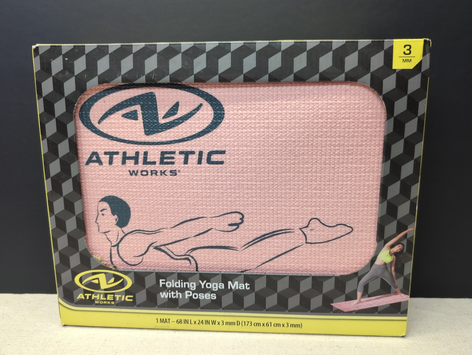 NEW Folding Yoga Mat W/ Poses Pink Home Workout Fitness Gym Training 24”x68”x3mm