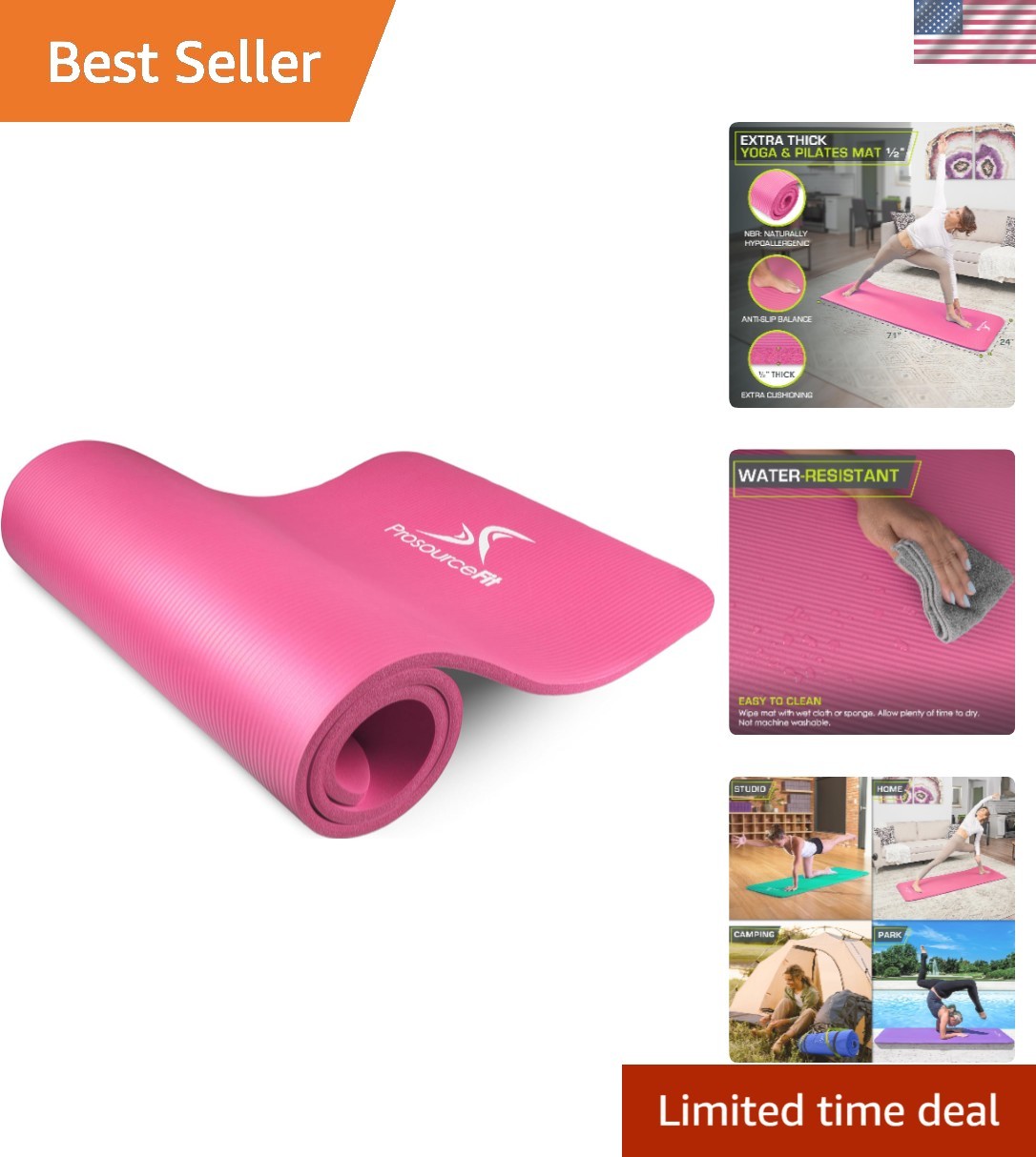 71-Inch Extra Thick Non-Slip Yoga Mat with Comfort Foam & Water-Resistant Design