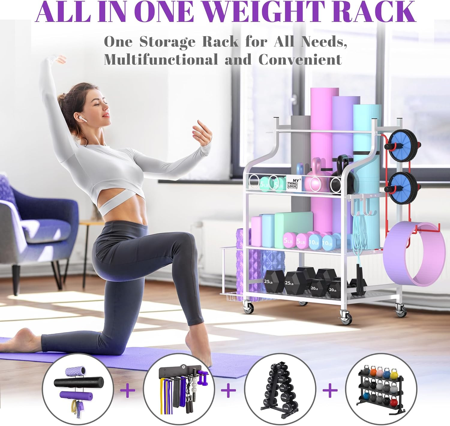 Yoga Mat Storage Racks,Home Gym Storage Rack for Dumbbells Kettlebells Foam Roll
