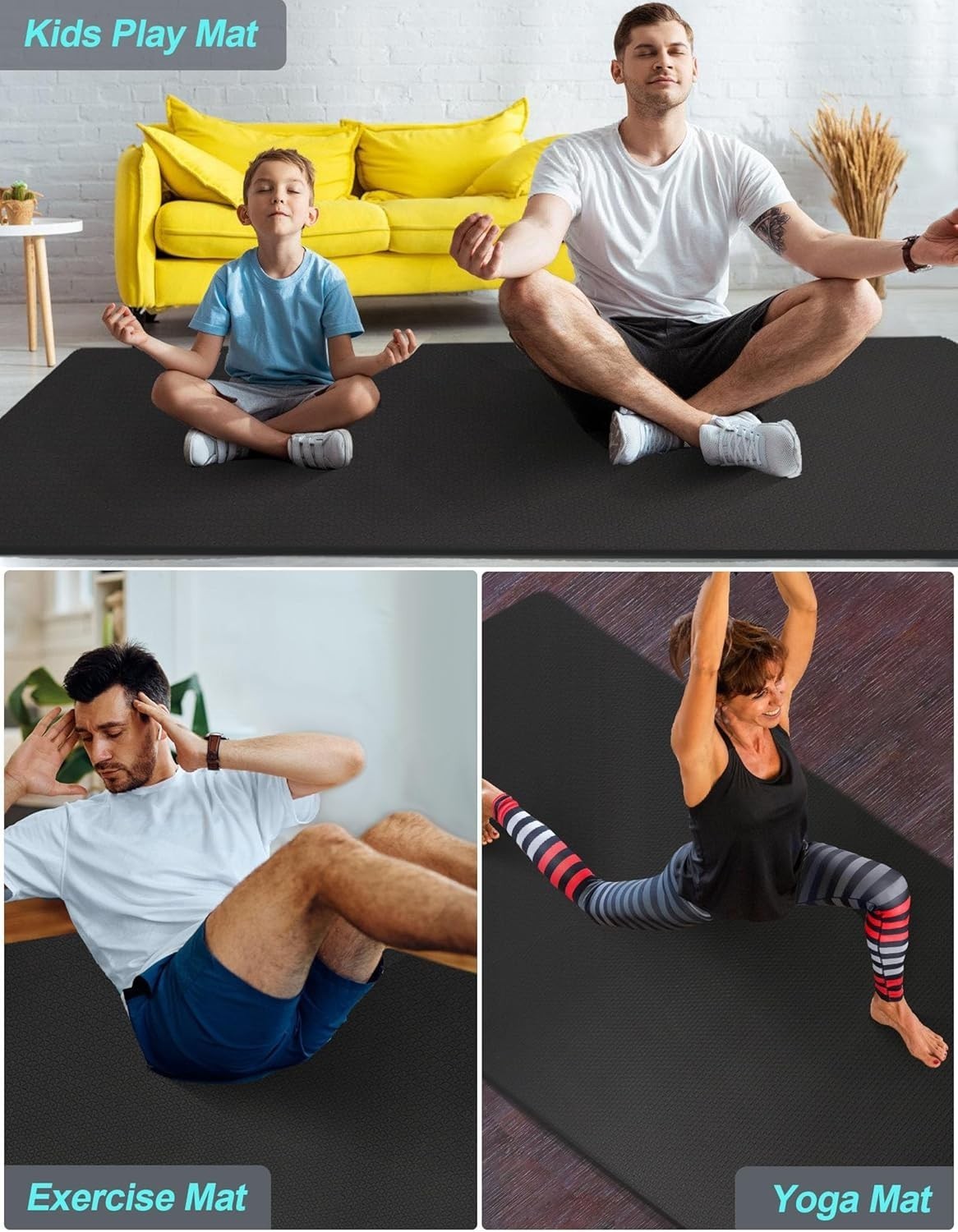 Extra Long & Wide Thick Yoga Mat 84”x32”x7mm Oversized Yoga Mat Double-Sided