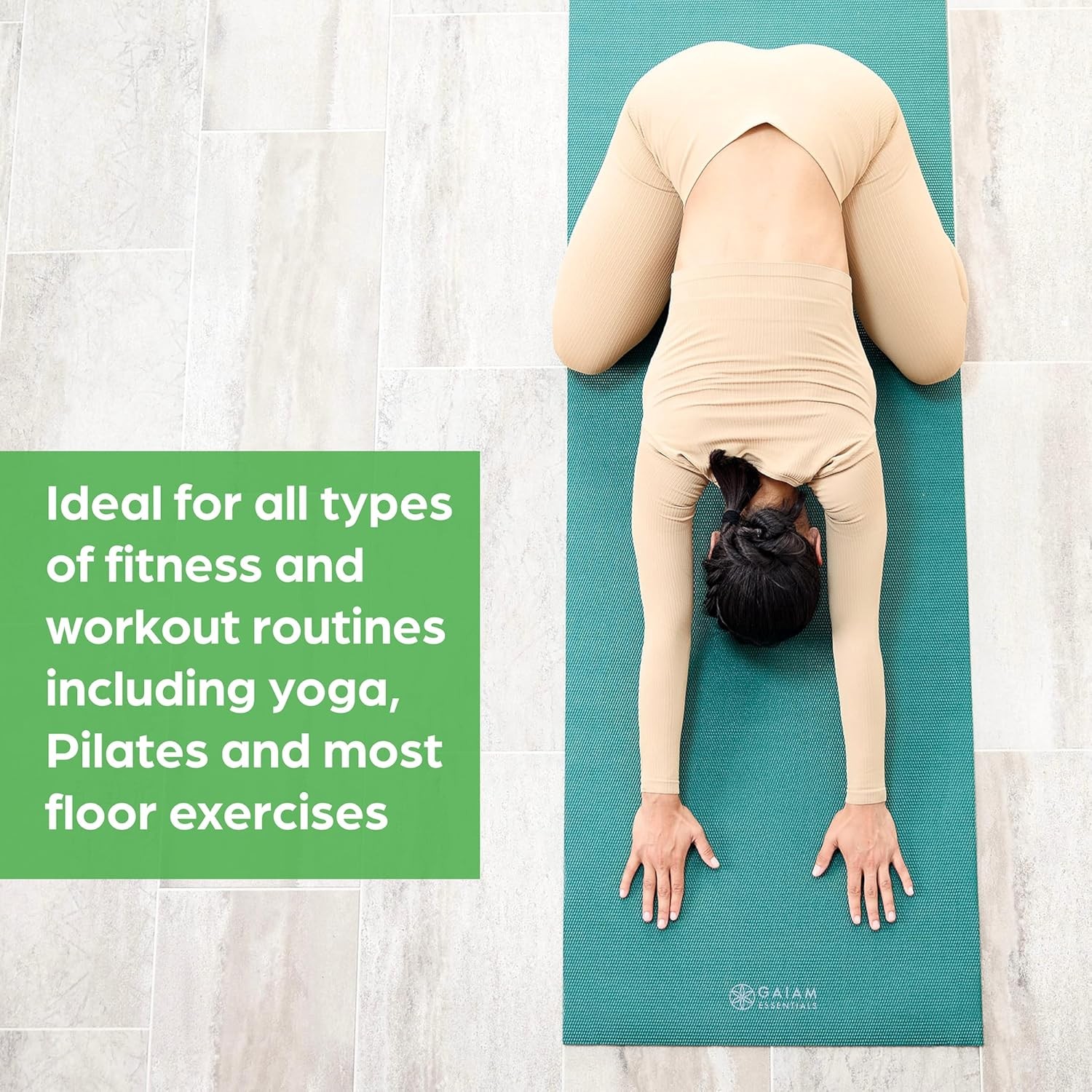 Gaiam Essentials 1/4″ Thin (6mm) Yoga & Pilates, Fitness & Exercise Mat with Eas