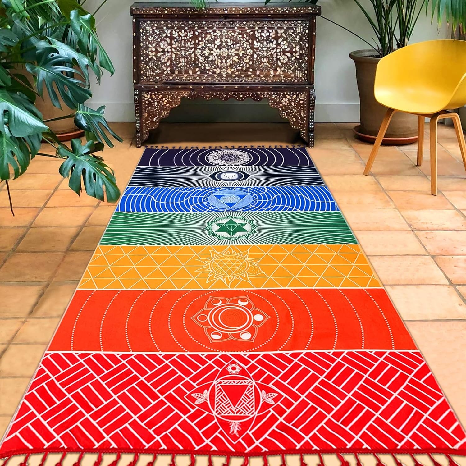 Mexican Yoga Mat Beach Picnic Blanket Chakra Meditation 1Pcs Rainbow
