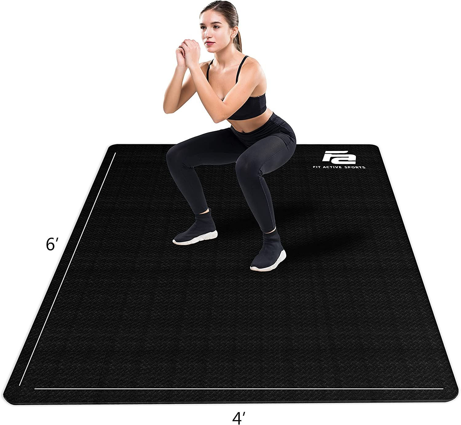 Fit Active Sports Large Exercise Mat 6′ x 4′ x 8mm | Thick Non-Slip Black