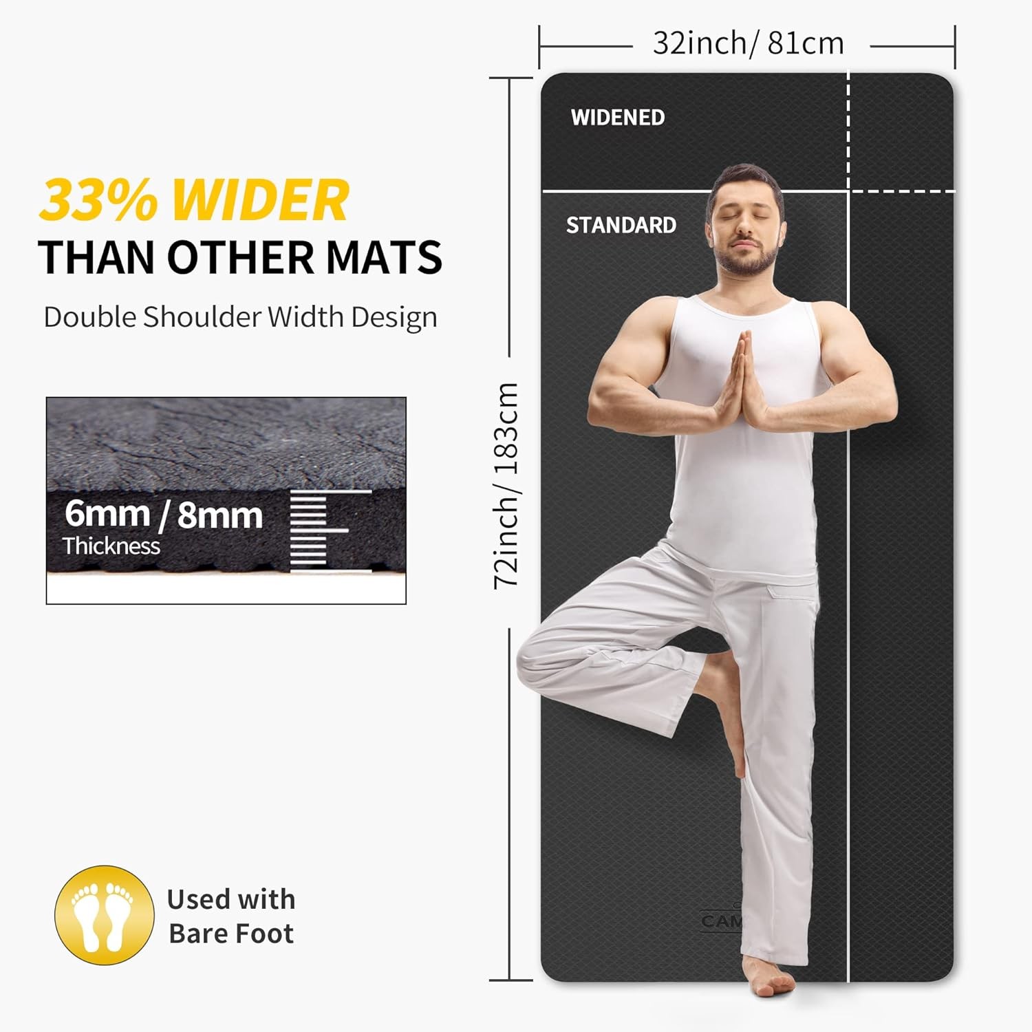 Extra Wide Yoga Mat for Women and Men (72″x 32″x 1/4″), SGS Certified, Non-sl…