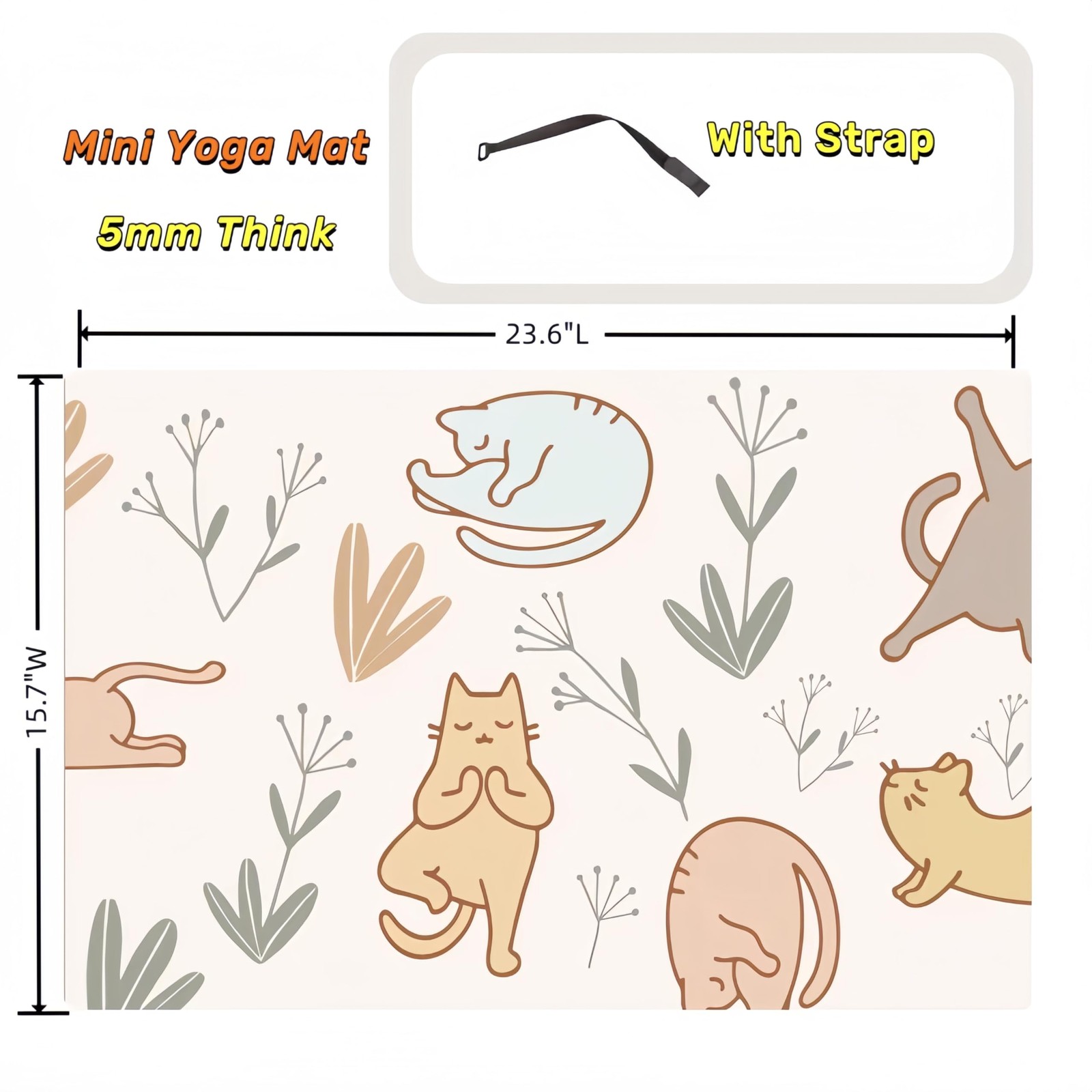 Mini Yoga Mat with Playful Cat Design, Yoga Knee Pads,Double-Sided Non-Slip, …