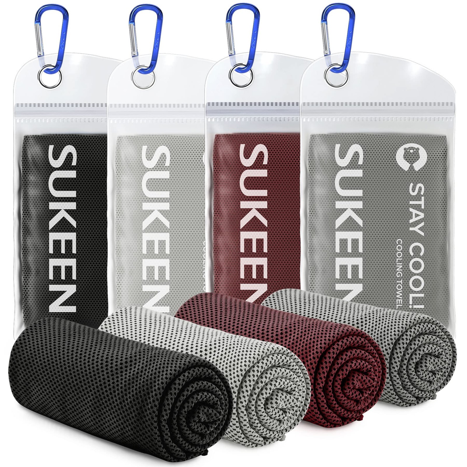 Sukeen 4 Pack Cooling Towels 40″ X 12″, Dark Grey/Grey/Brown/Black