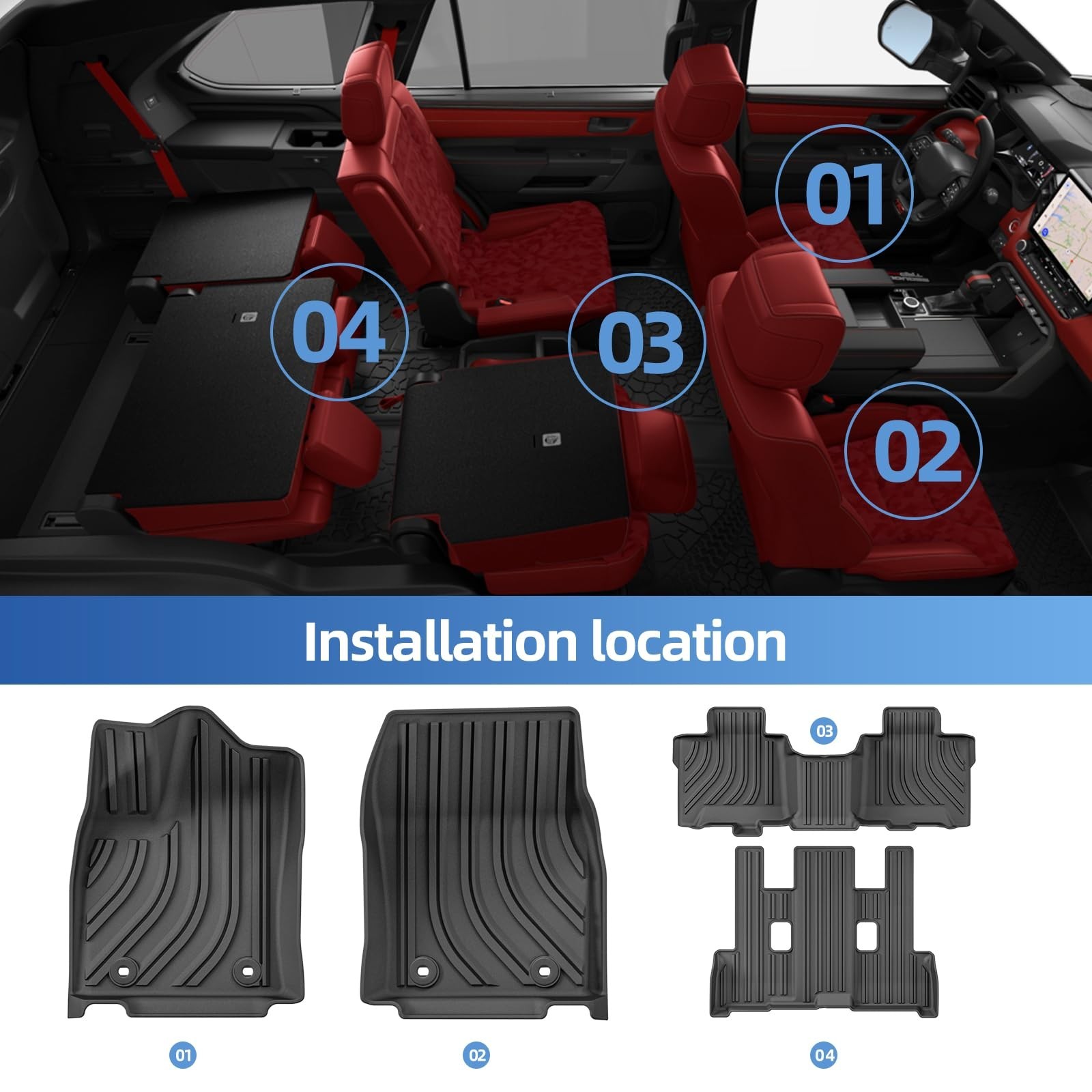 SMABEE Floor Mats for Toyota Sequoia 2023 2024 2025 2026, TPE All Weather Flo…