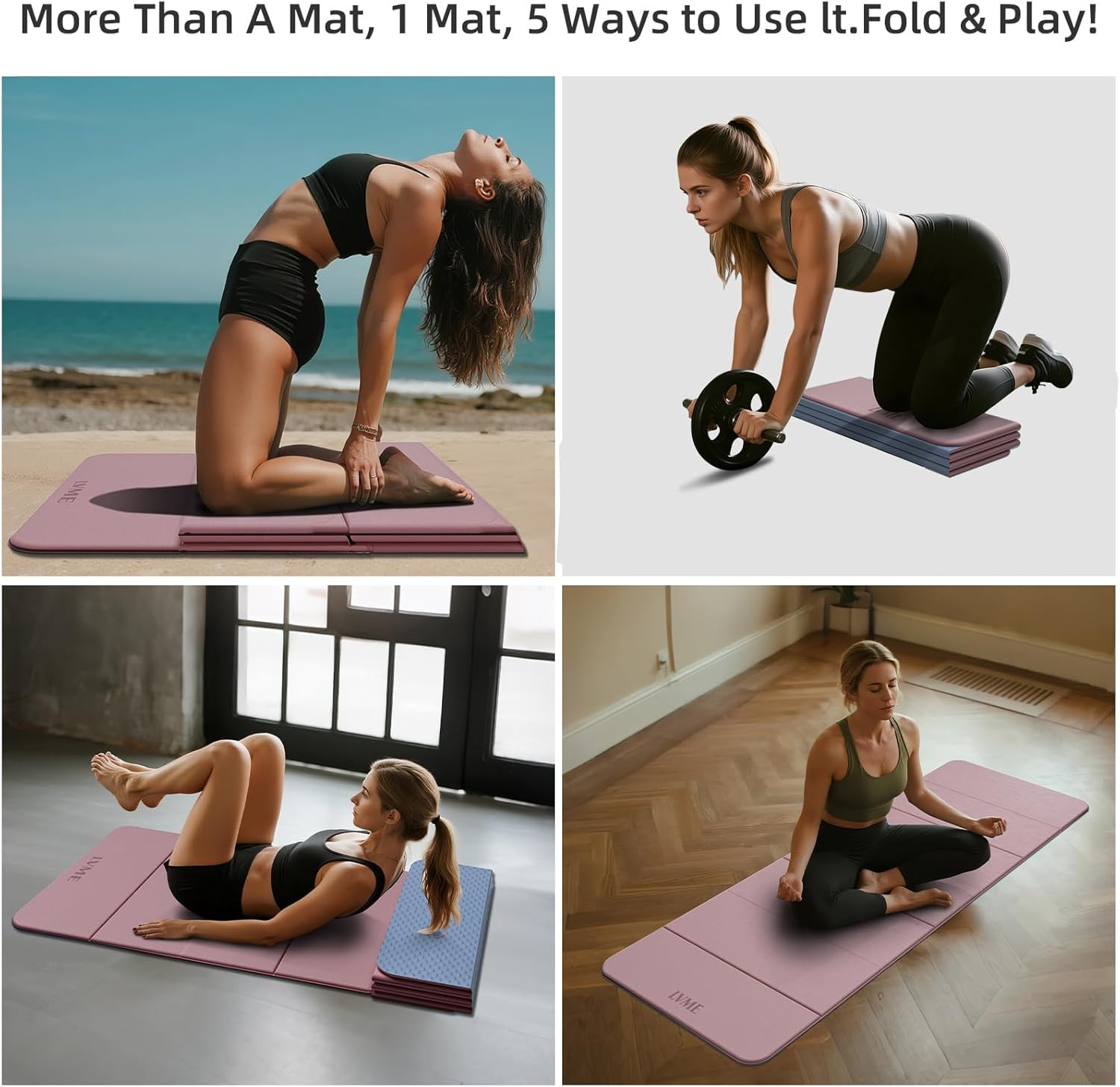 Foldable Non-Slip Yoga Mat 8mm Thick, Travel-Friendly, Eco-Friendly, Odorless