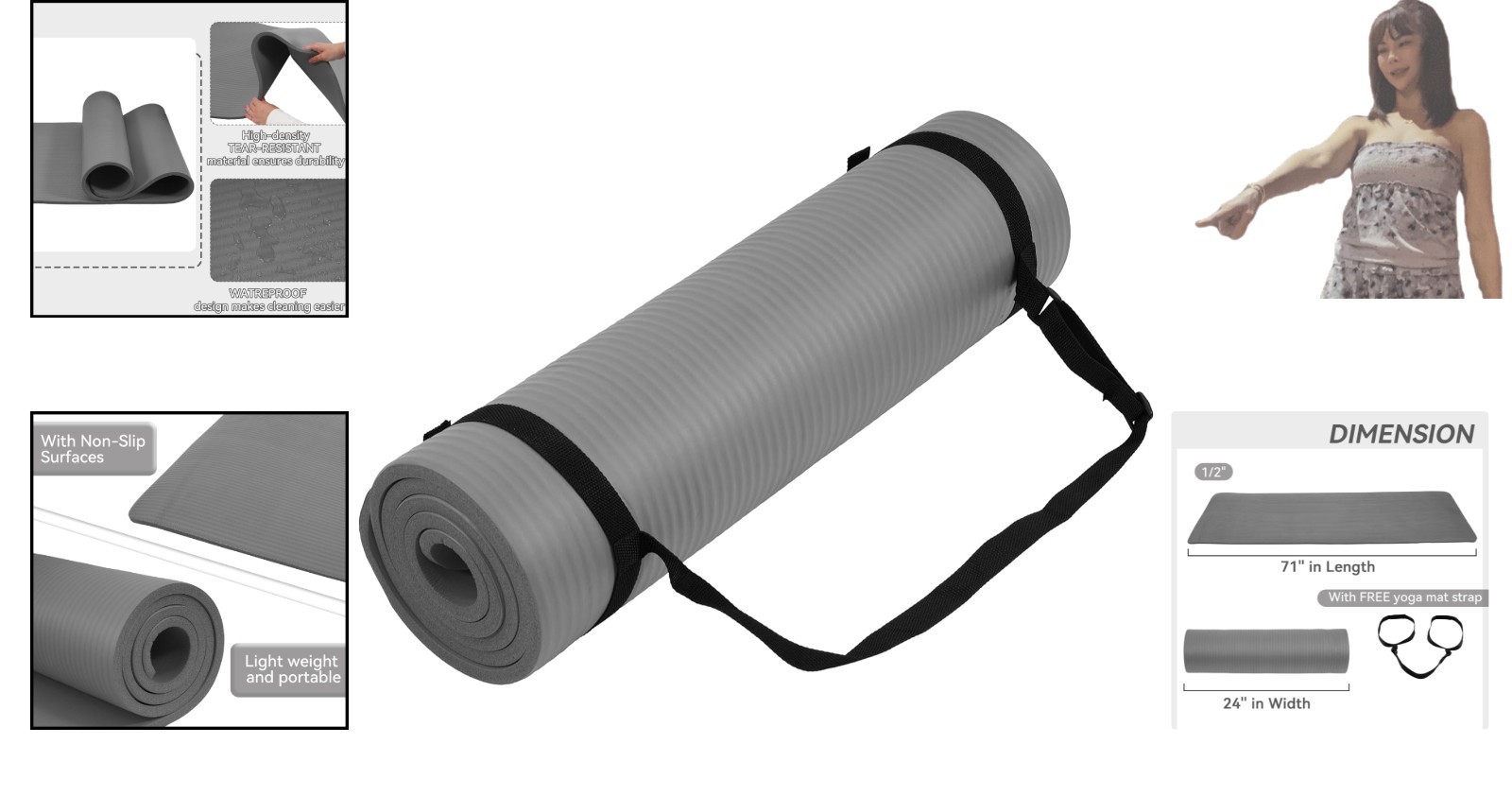 Durable Non-Slip Yoga Mat with Carrying Strap – 1/2 Inch Foam for Serious Yogis
