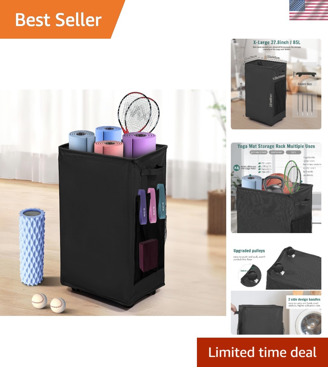 Yoga Mat Storage Racks, Home Gym Storage Rack with Wheels, Yoga Mat Holder Si…