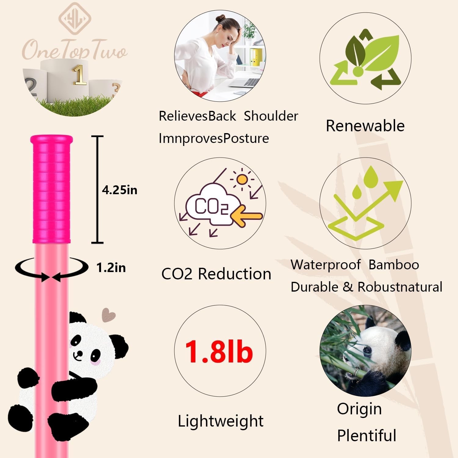 Yoga Stick 5ft Bamboo Non Slip Handle Flexibility Mobility Stretching