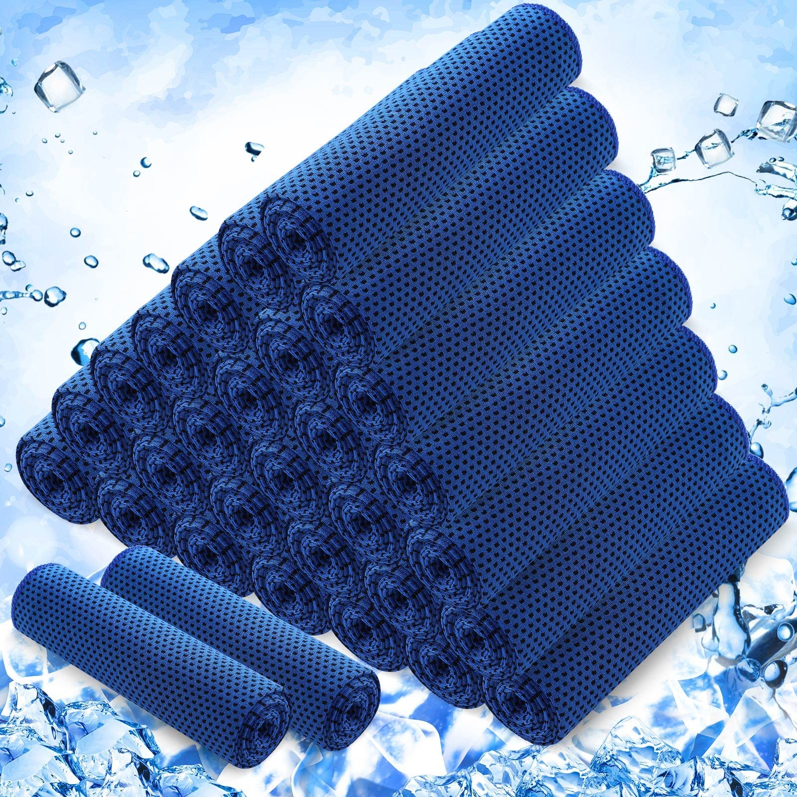 Hosuly 30 Pack Cooling Towels, 40″x12″ Ice Breathable Chilly Large, Dark Blue