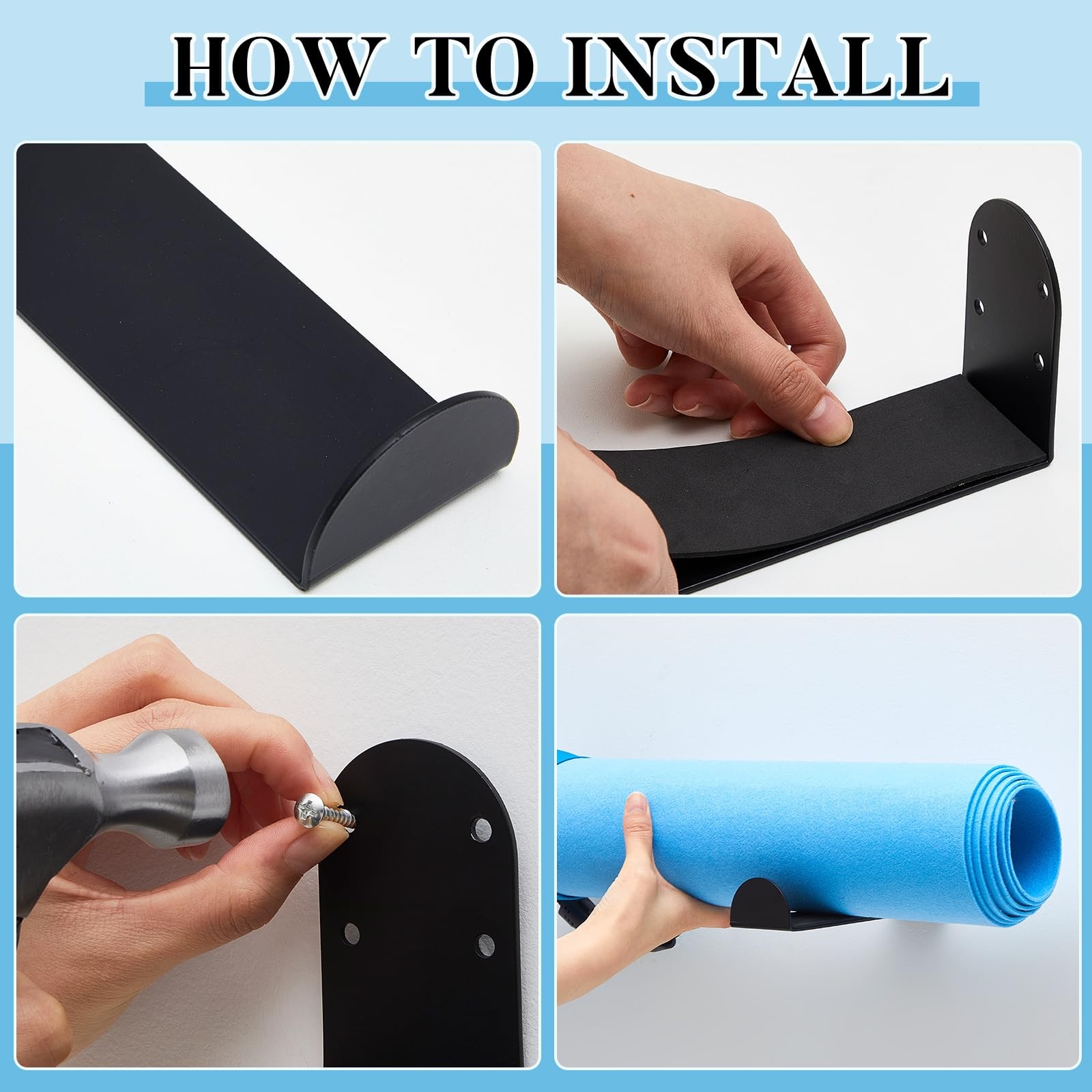 Yaocom 4 Pcs Yoga Mat Storage Rack Wall Mount Holder Exercise Mat Hanger Foam…
