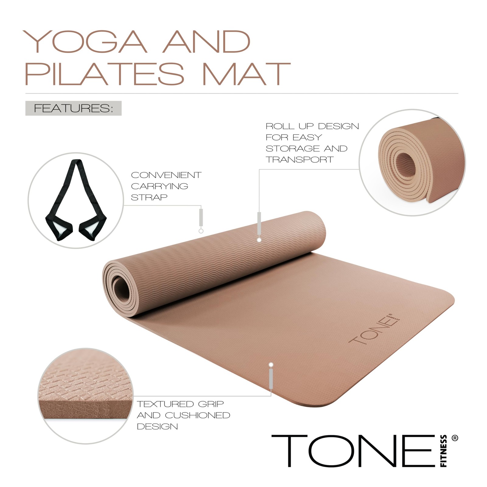Yoga Mat 1/4″ Thick Non Slip Exercise & Pilates Mat for Home Workouts with Ca…
