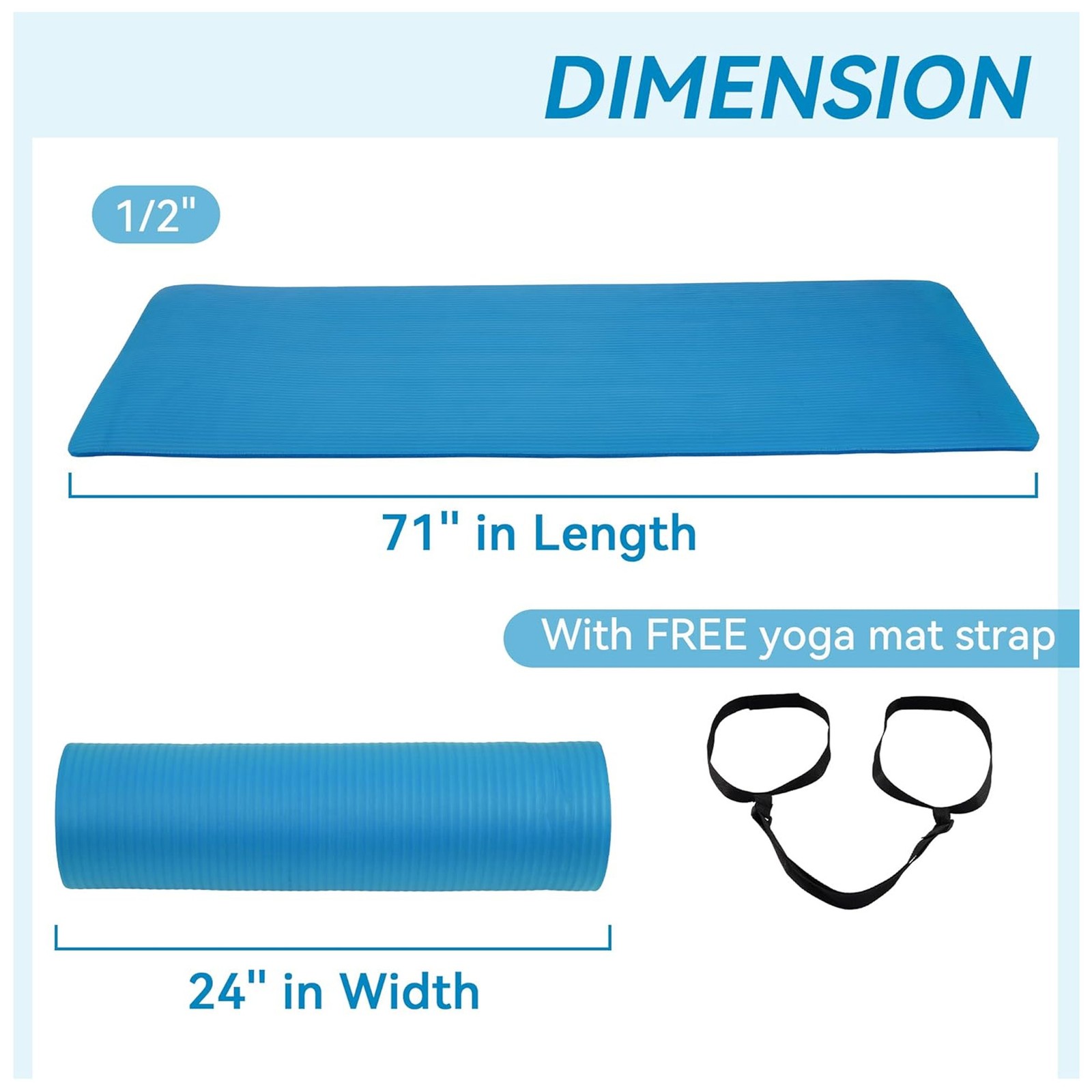 Fitvids 1/2-Inch Thick High Density Exercise Yoga Mat, Carrying Strap (Open Box)