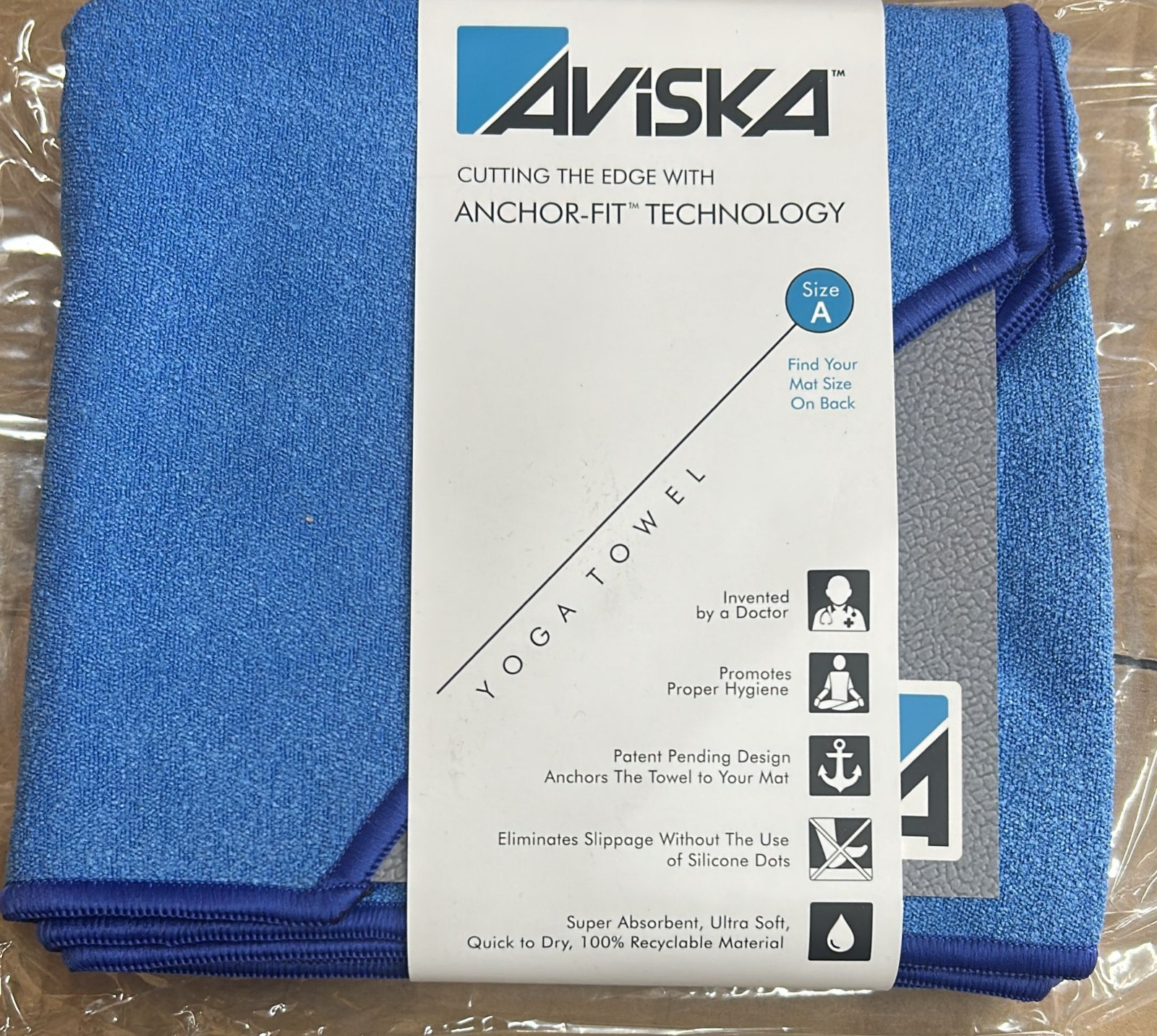 Aviska Yoga Mat Towel Deep Sea Blue Grey Trim Soft Absorbent Fitness