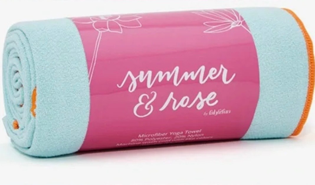 Summer & Rose Microfiber Yoga Towel – Mint with Orange Trim – New, Sealed