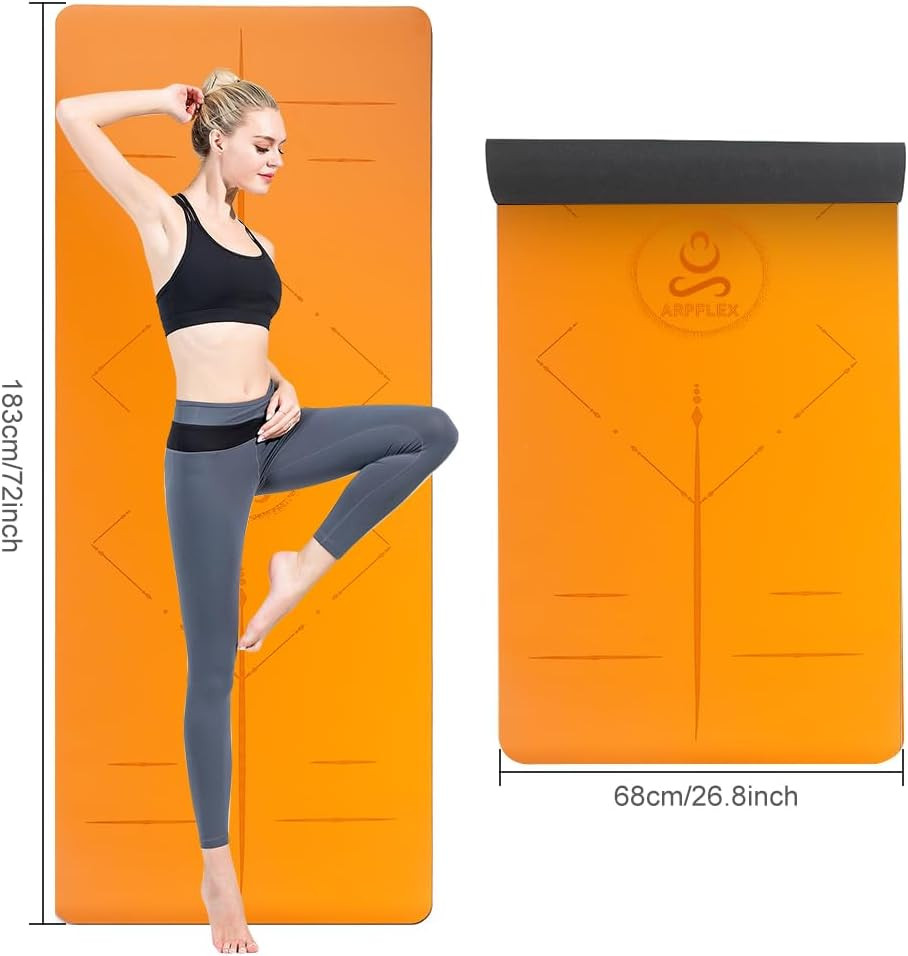 Eco-Friendly Non-Slip Yoga Mat 5mm with Alignment Guide & Carrying Bag