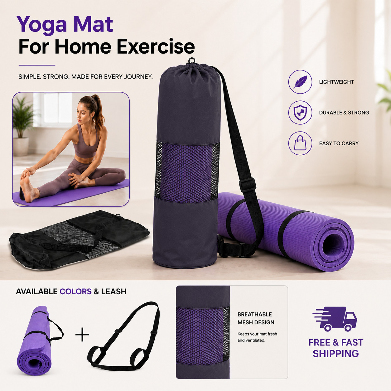 Large Yoga Mat 6mm Thick Home Exercise Non-Slip Gym Exercise Mat 72″x24″(Purple)