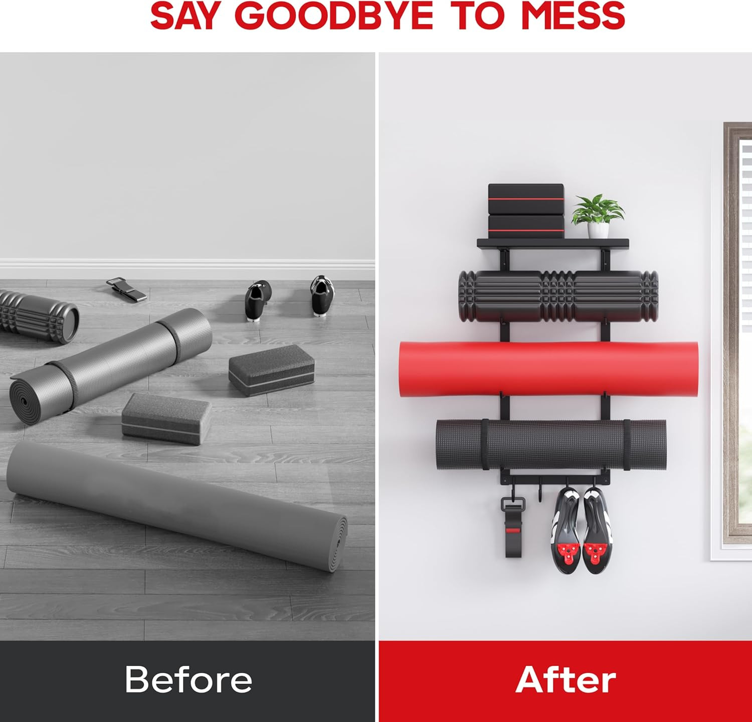Yoga Mat Holder Wall Mount, Yoga Accessory Mat Storage Rack, Home Gym Accessorie