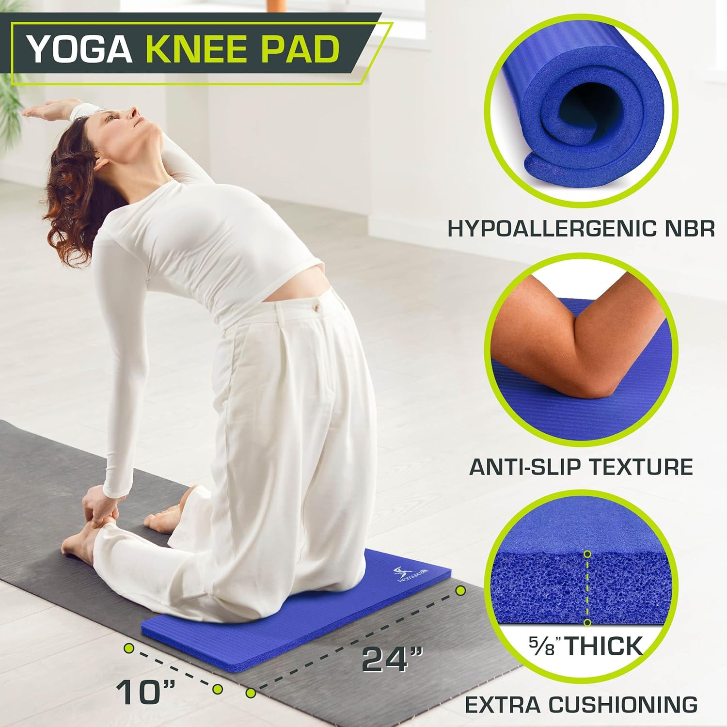 Extra Thick Yoga Knee Pad and Elbow Cushion 15Mm (5/8”) Fits Standard Mats for P