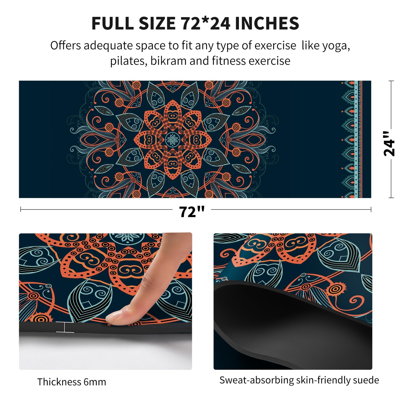 Yoga Mat Print Extra Thick TPE Non Slip Fitness Exercise Mat with Carrying Ba…