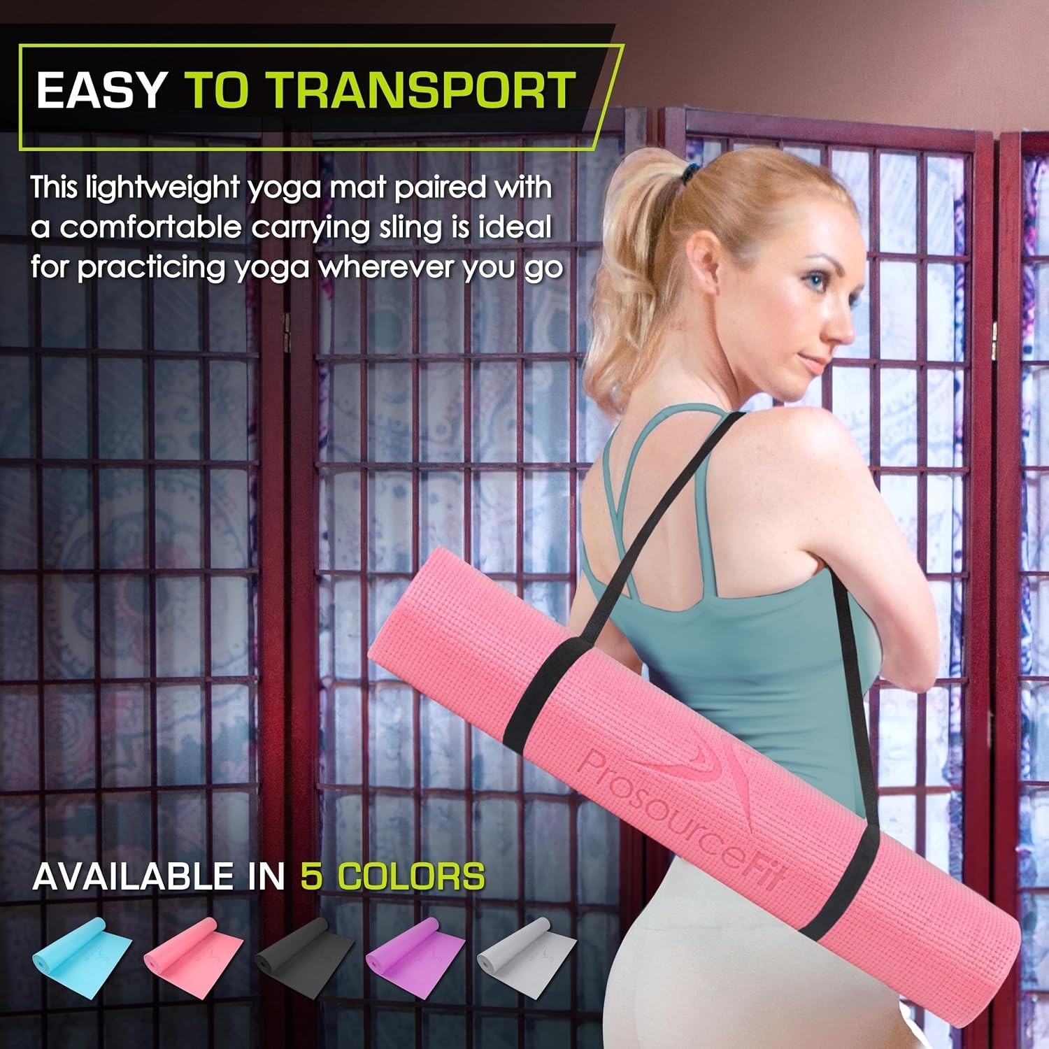 Yoga Exercise Mat 72 Inch 1/4 Inch Thick Non Slip Pink PVC for Comfort