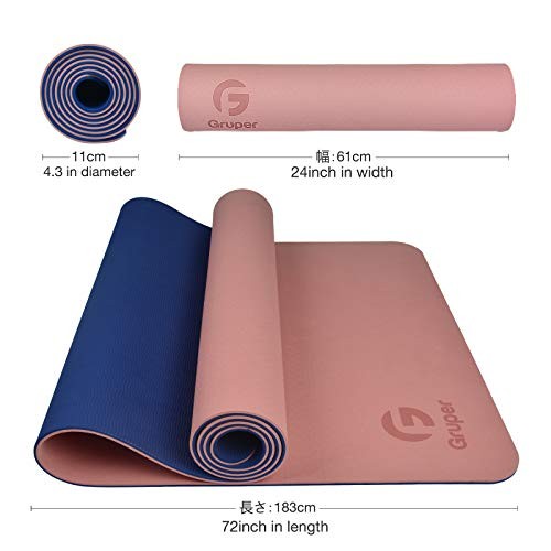 Non-Slip Yoga Mat – Eco Friendly – 0.31x24x72 Inches – Pink/Navy Blue
