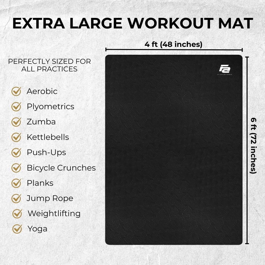 Oversized 6’ x 4’ Extra Large Workout Mat with Carry Bag & Straps — Heavy-Dut…