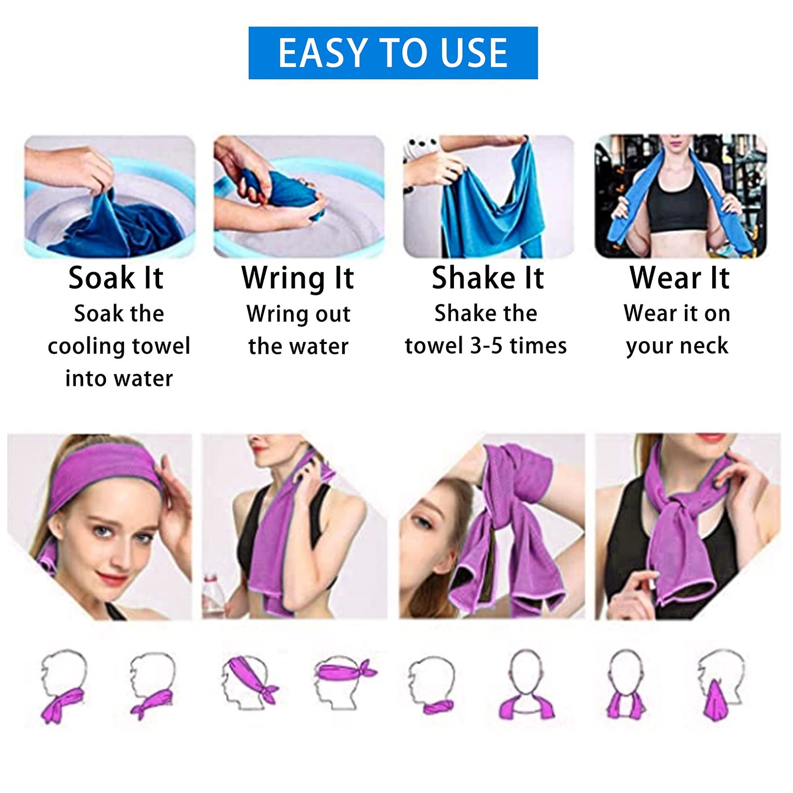 Ponpon 10pcs Cooling Towel Ice Towels for Neck Small, 10 Packs