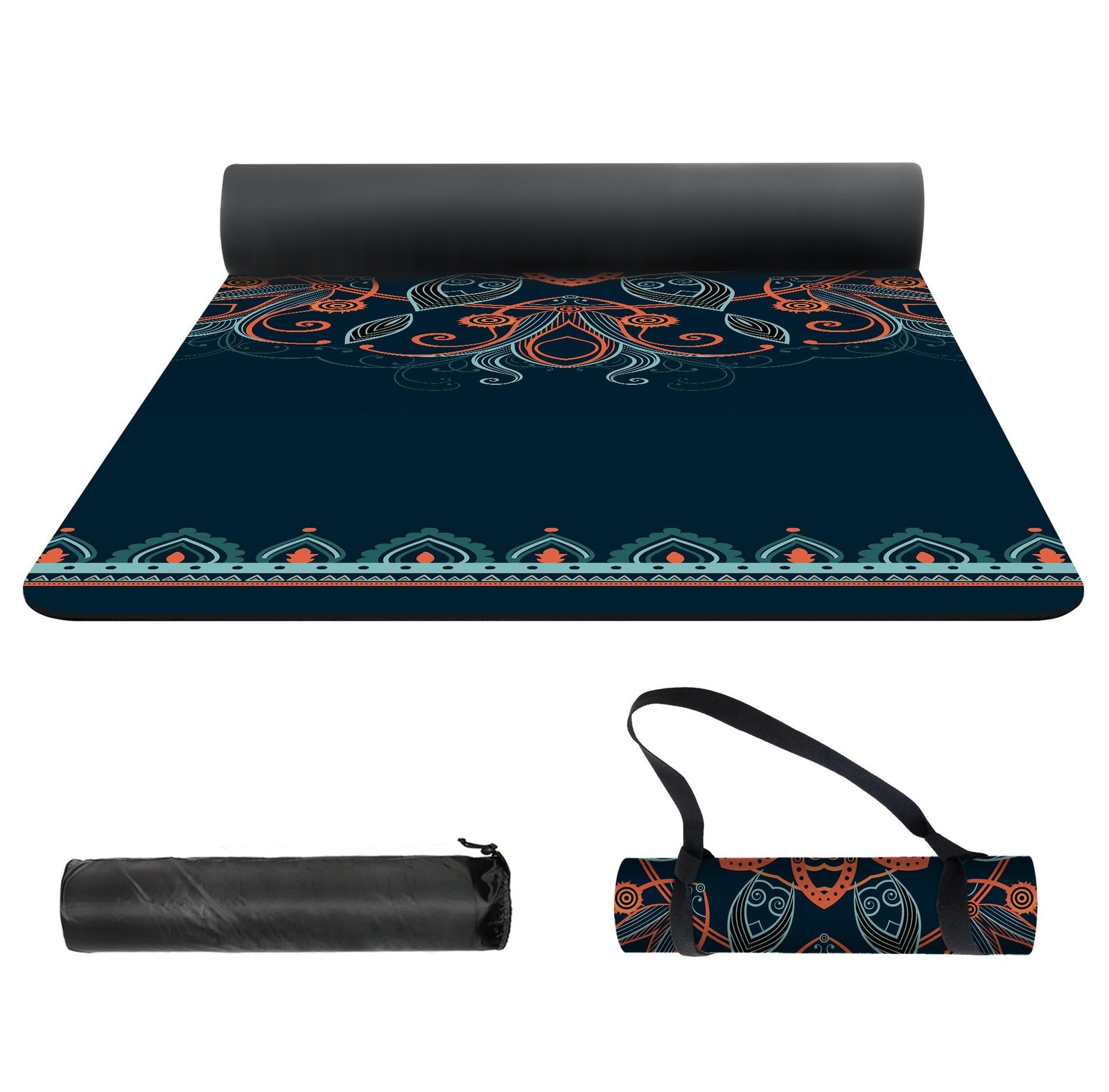 Yoga Mat Print Extra Thick TPE Non Slip Fitness Exercise Mat with Carrying Ba…