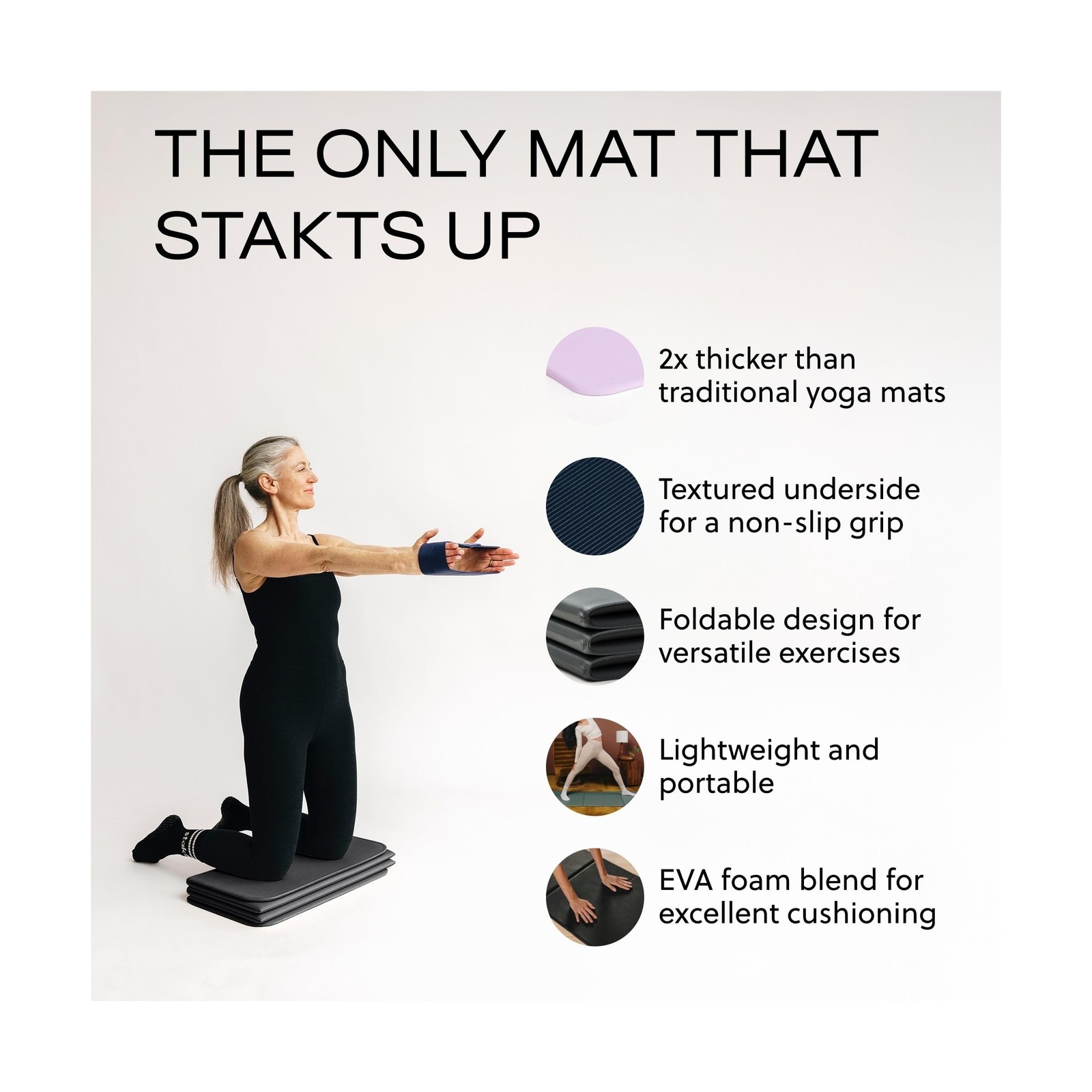 Stakt Foldable Yoga Mat Pro, 2 in 1 with Premium Textured Grip, Non Slip, Fol…