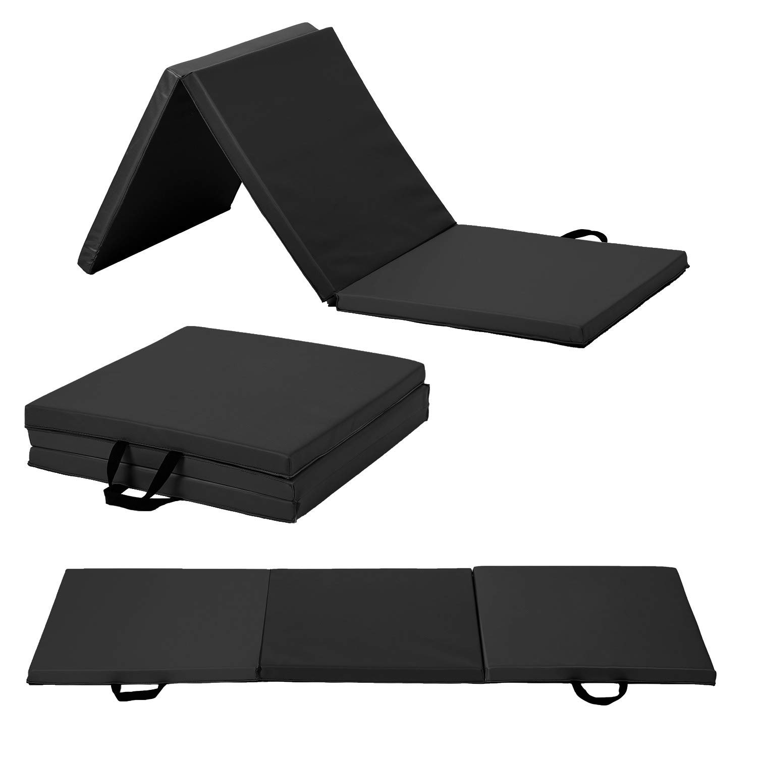 Exercise Mat 2’x6’x1.6″ Gymnastics 3 Folding 2*6FT, Black
