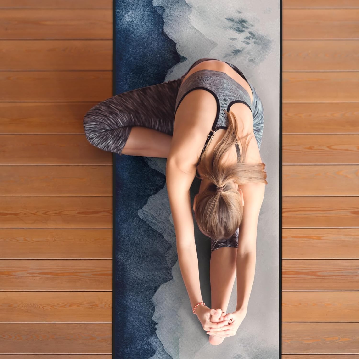 QiyI Yoga Mat Towel with Corner 70"x26", Watercolor Mountain