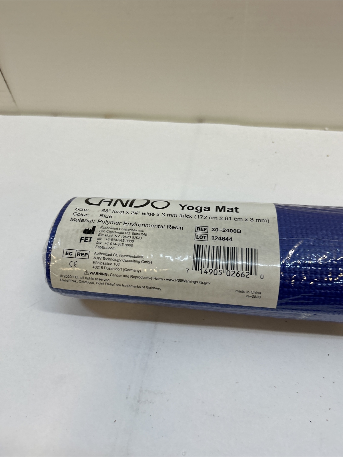 Can Do 30-2400B Blue Polymer Environmental Resin Yoga Mat 68″ x 24″ x 3 mm