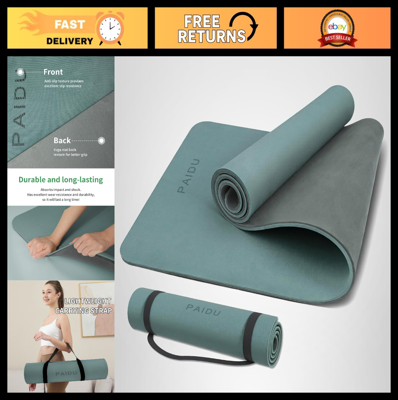 Extra Thick Non-Slip Yoga Mat 10MM for Workout, Pilates, Floor Exercise, 72″x24