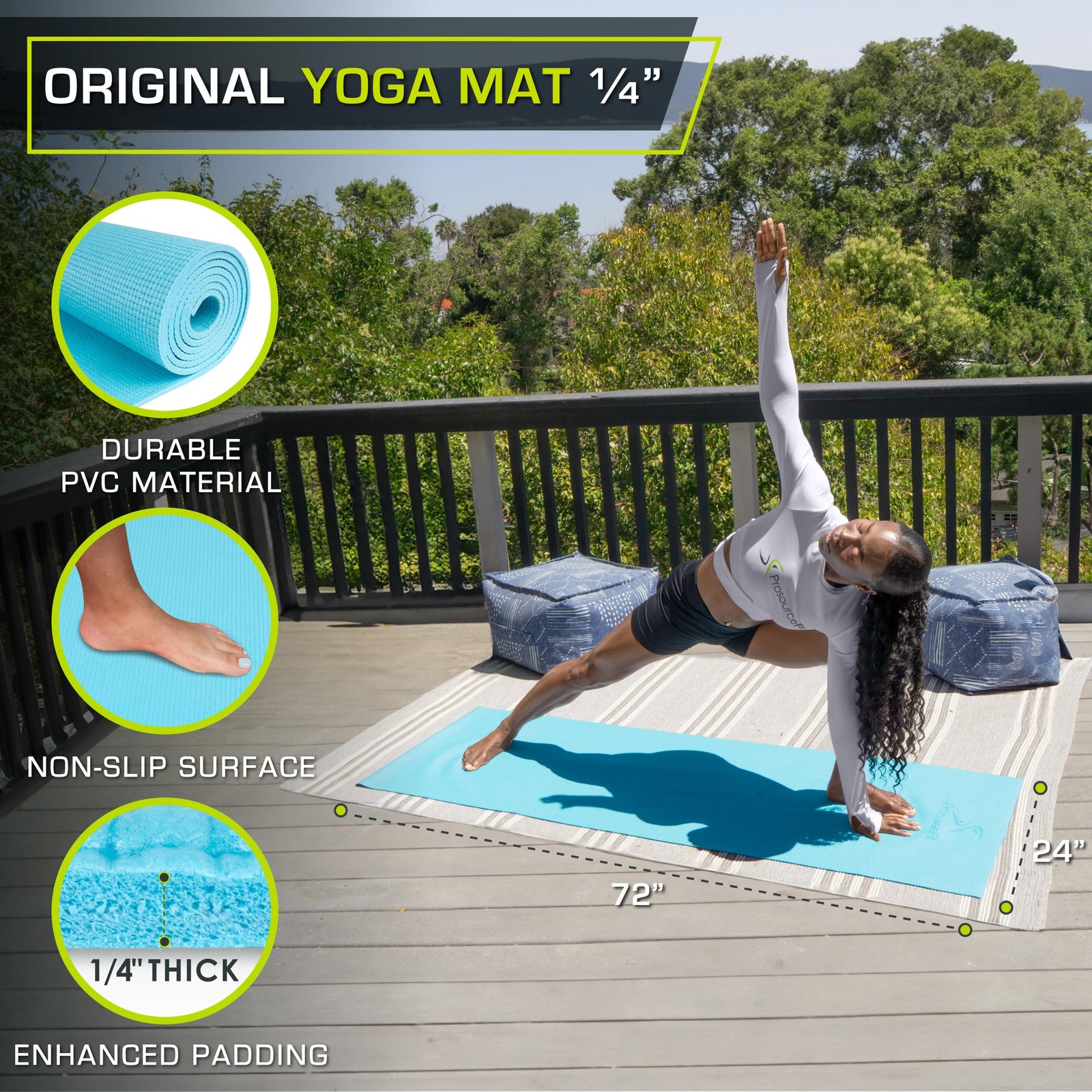 Original Yoga Exercise Mat ¼” (6mm) Thick for Comfort and Stability with Carr…