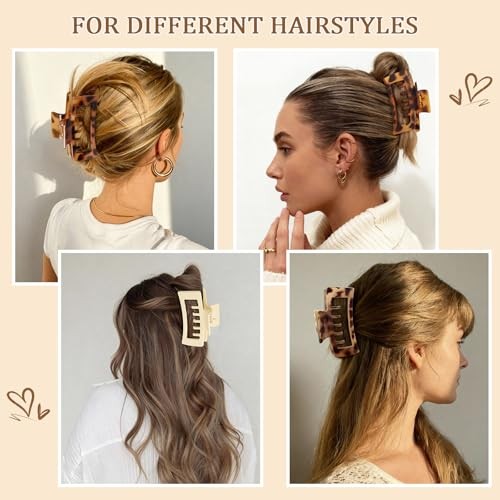 6 PCS 4.1 Inch Large Claw Clips for Thick Hair, Double Tortoise – 4.1 Inch