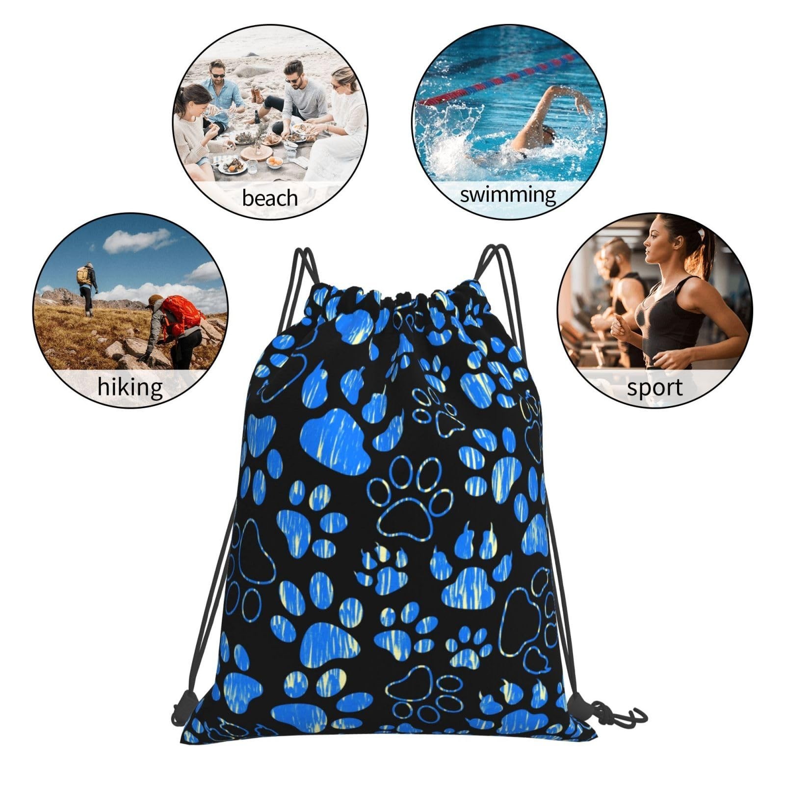 Paw Print Gym Bag – Foldable, Drawstring Backpack for Shopping, Sport, Yoga, …