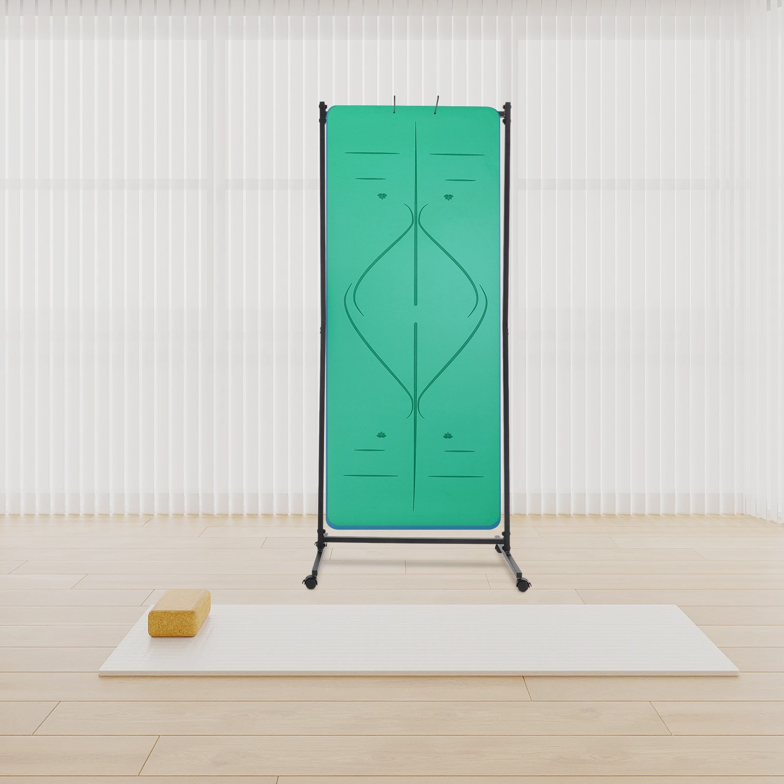 185cm Yoga Mat Holder Hanging Iron Yoga Mats Storage Rack w/ Double Sided Hooks
