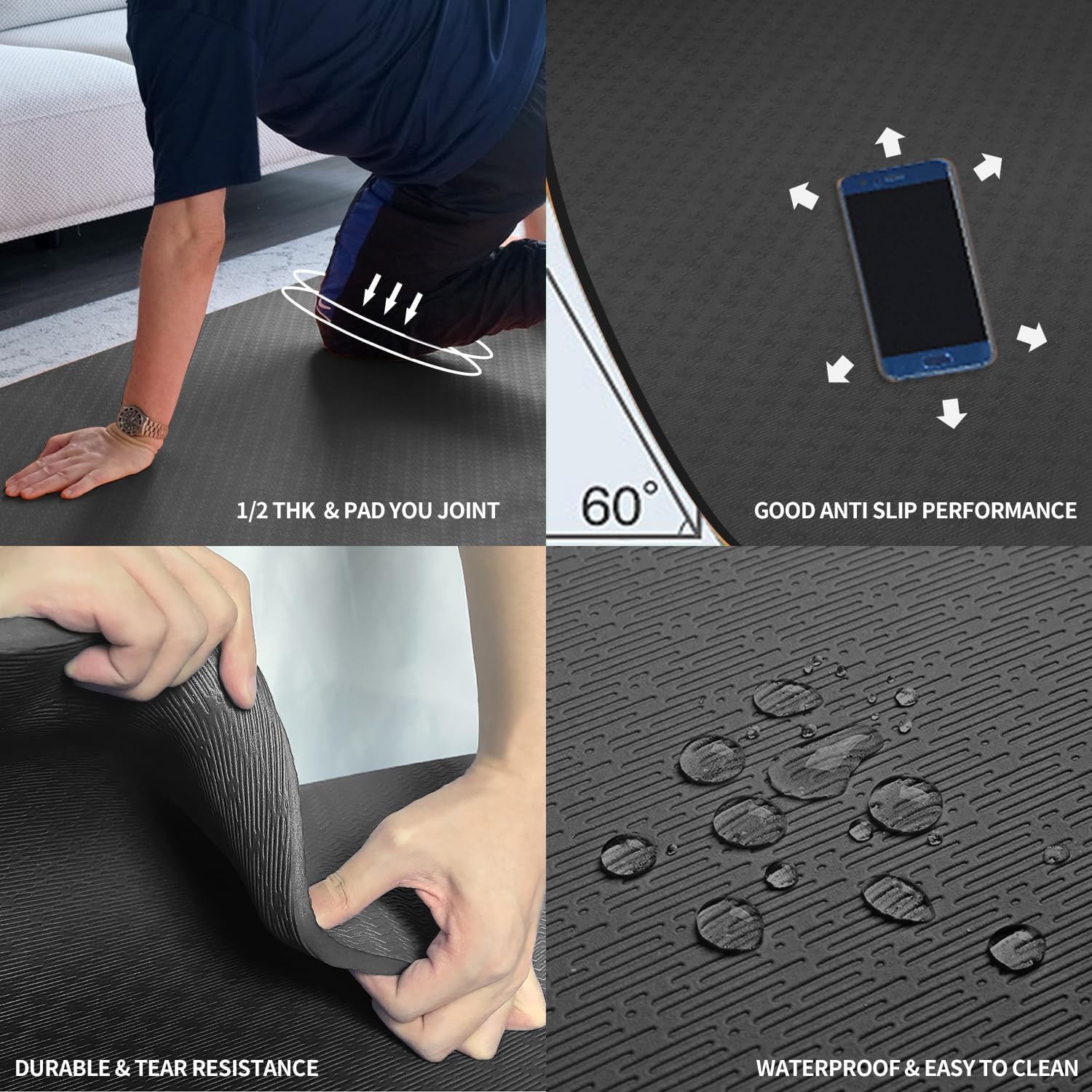 Large TPE Yoga Mat 6x4x1/2 Inch Extra Thick Non Slip Exercise