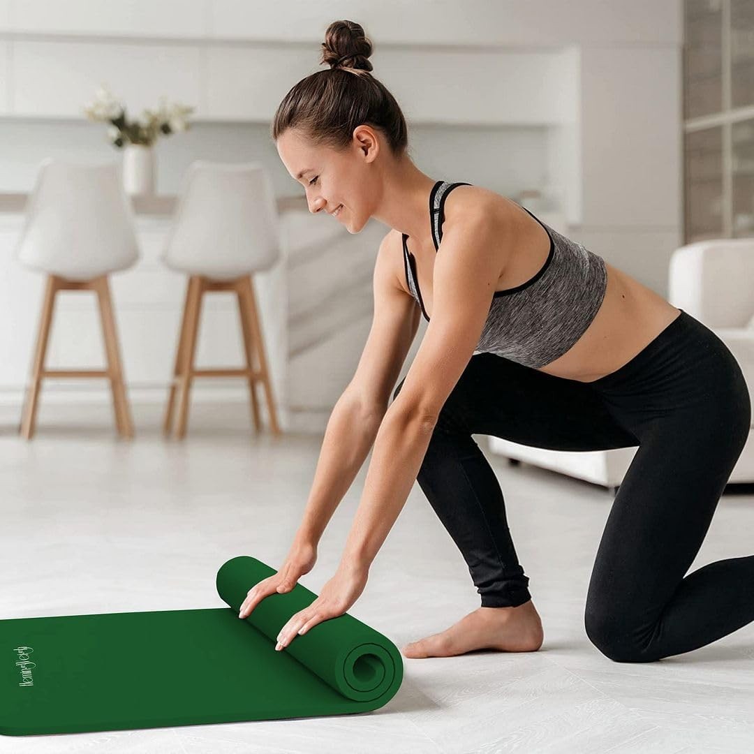 1/2” Extra Thick Yoga Mat for Women and Men With Strap, 72×23 in Large GREE NEW