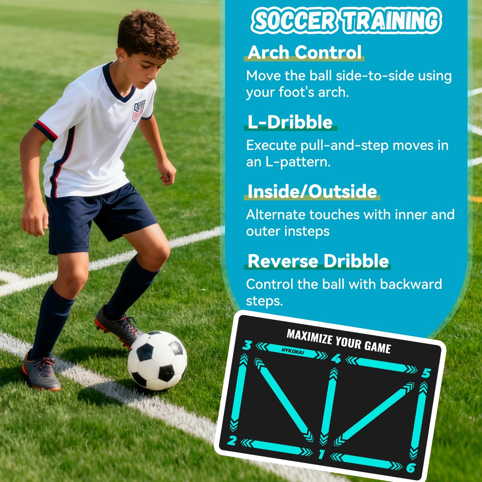 Soccer Training Mat With Instructional Video Improve Strength,Agility blue