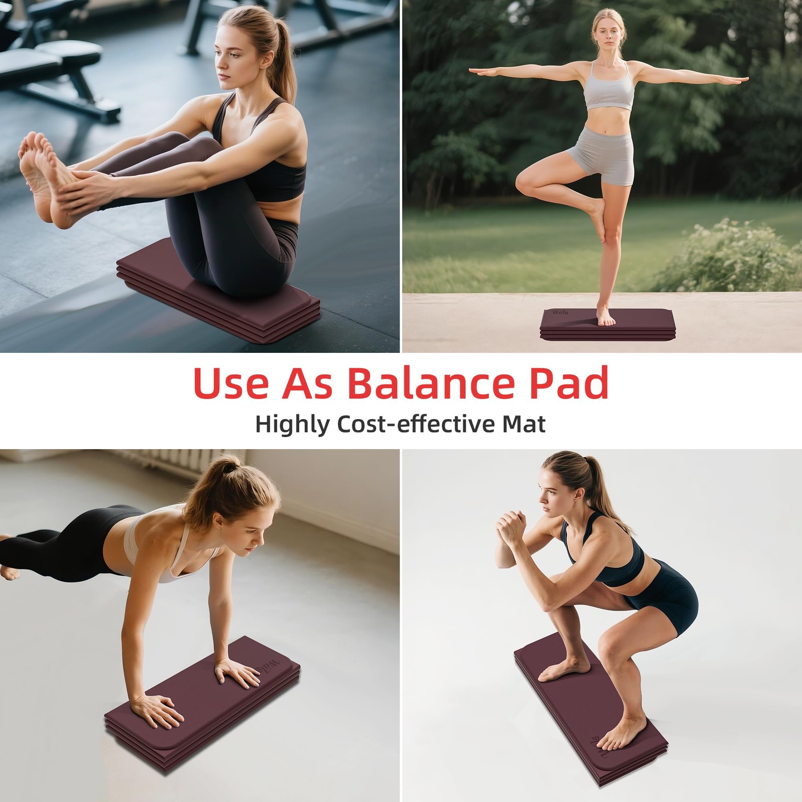 1/2 Inch 70″x24″ Foldable TPE Yoga Mat, Thick Non Slip Pilates Mat