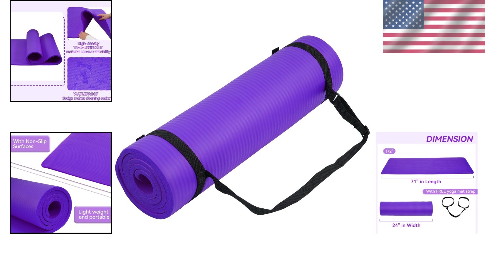 High Density Extra Thick Yoga Mat with Strap – Superior Comfort & Safety